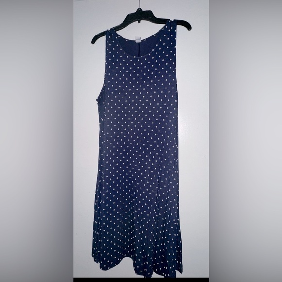 Sleeveless navy blue and and cream polka dot swing dress - Picture 1 of 1